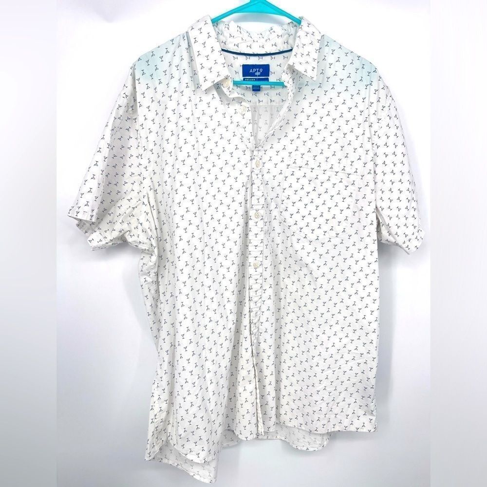 APT 9 mens button down short sleeve XXL white with margarita glasses